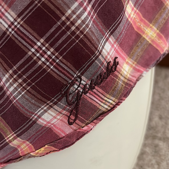 Guess Cute Plaid Button Down Ruffled Short Sleeve Shirt Top Size S - Picture 5 of 5